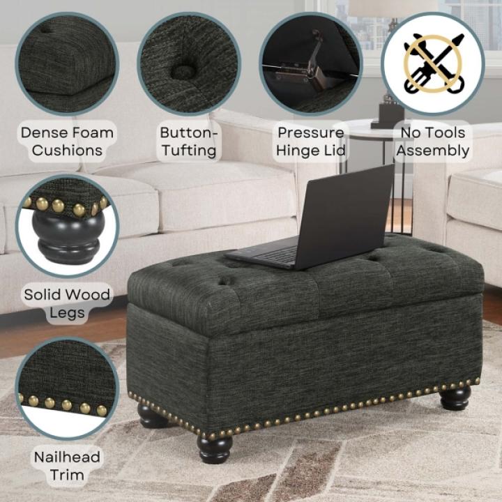 Gray Tufted Jess Storage Ottoman Bench