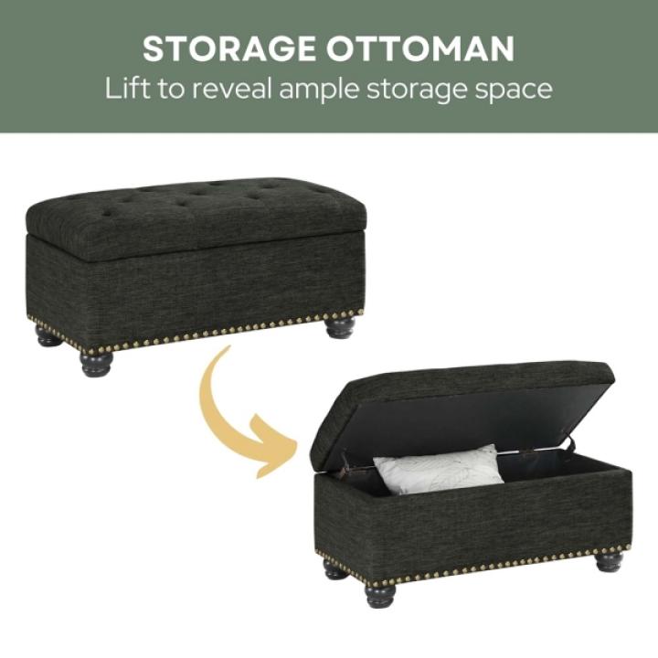 Gray Tufted Jess Storage Ottoman Bench