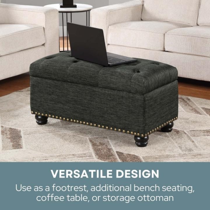 Gray Tufted Jess Storage Ottoman Bench