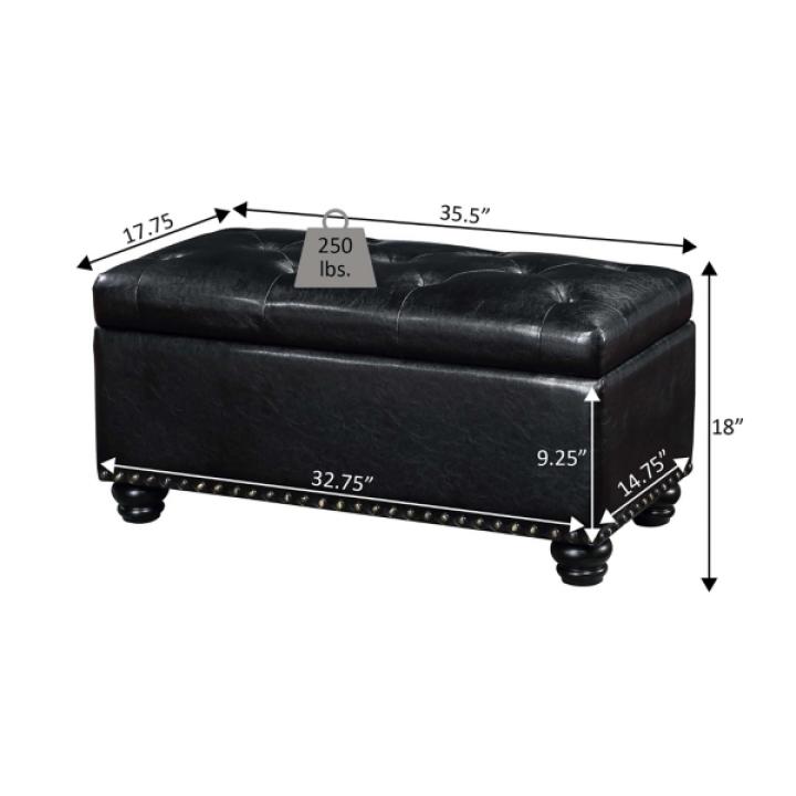 Gray Tufted Jess Storage Ottoman Bench