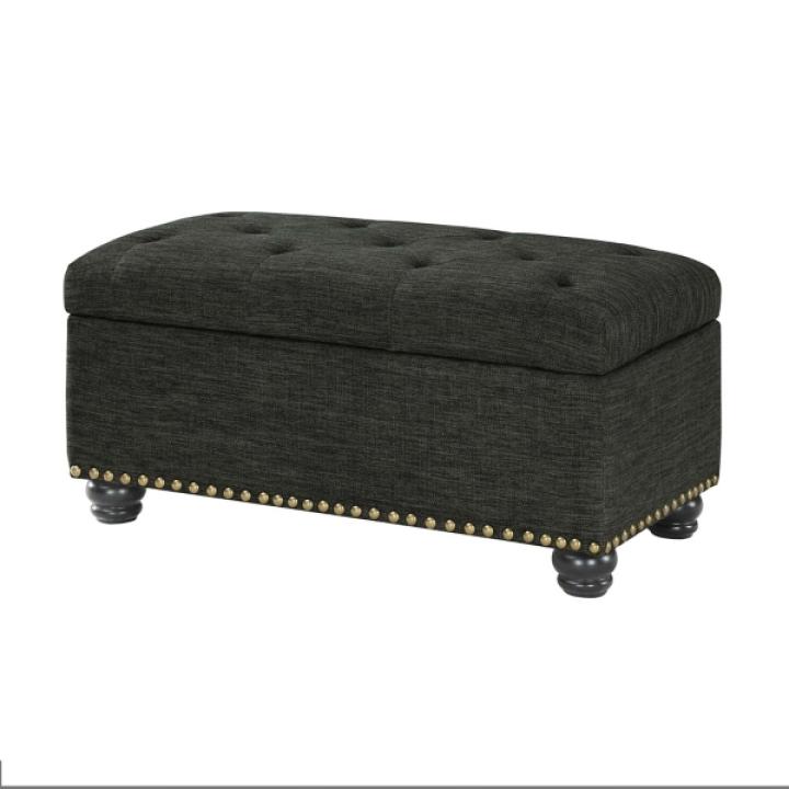 Gray Tufted Jess Storage Ottoman Bench