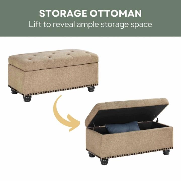 Beige Tufted Jess Storage Ottoman Bench