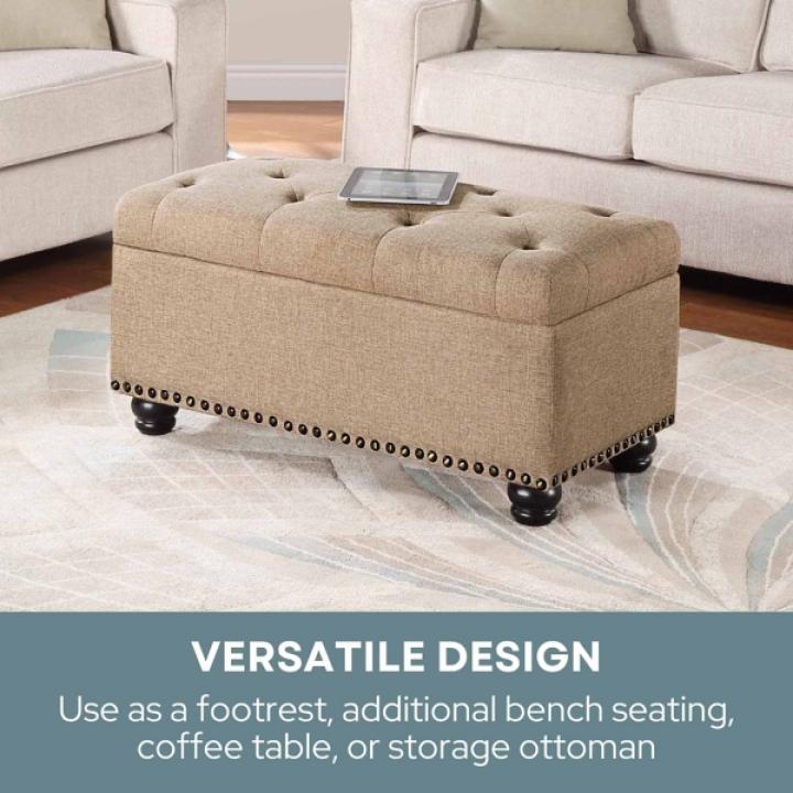 Beige Tufted Jess Storage Ottoman Bench