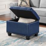 Navy Faux Leather Jessy Storage Ottoman