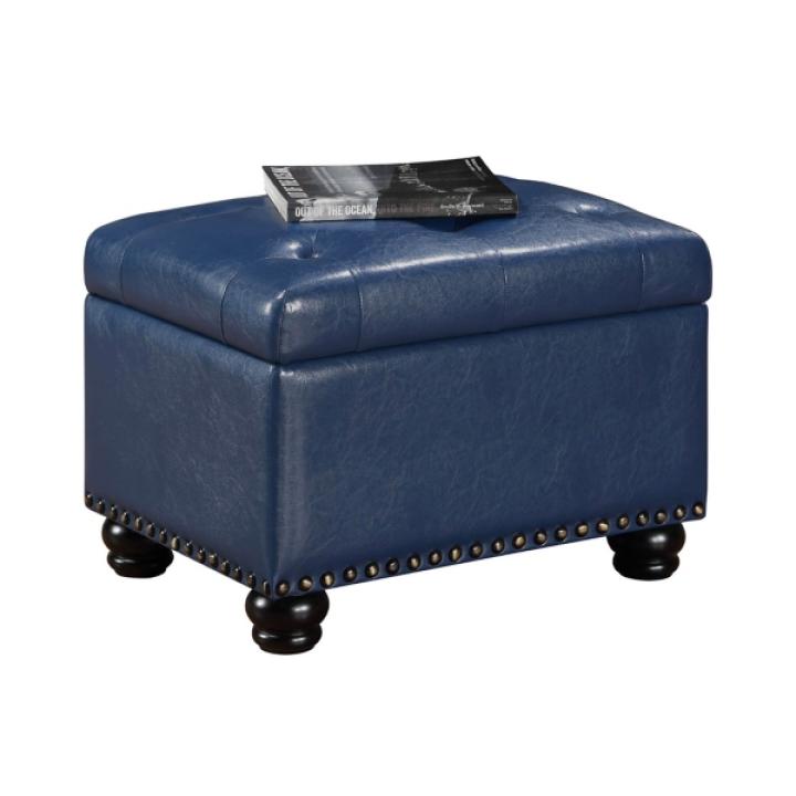 Navy Faux Leather Jessy Storage Ottoman