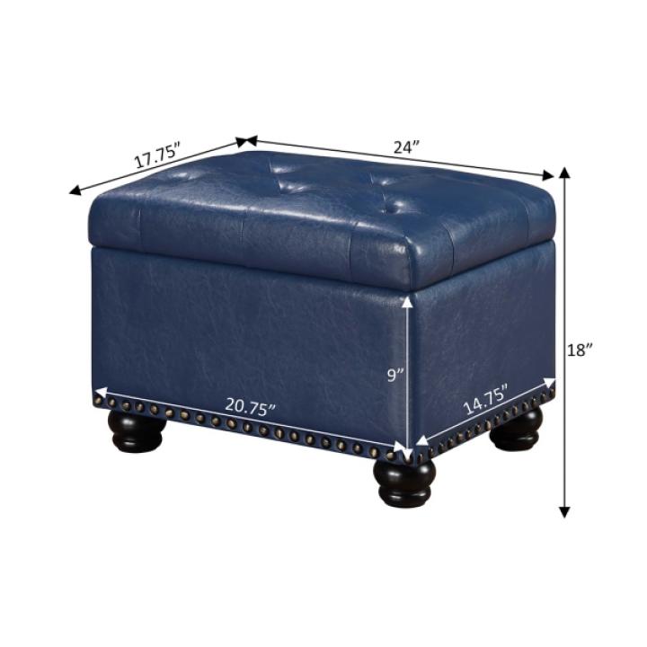 Navy Faux Leather Jessy Storage Ottoman