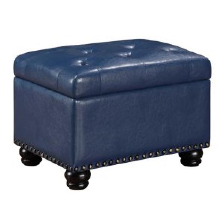 Navy Faux Leather Jessy Storage Ottoman