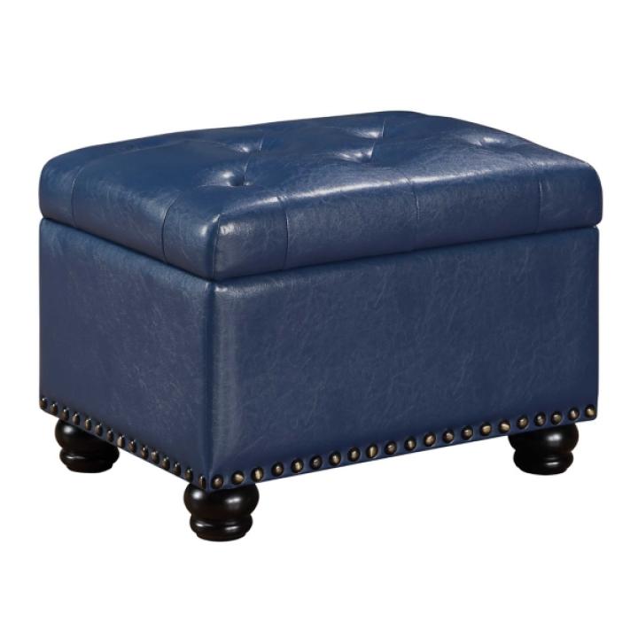 Navy Faux Leather Jessy Storage Ottoman