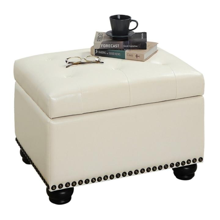 Ivory Faux Leather Jessy Storage Ottoman