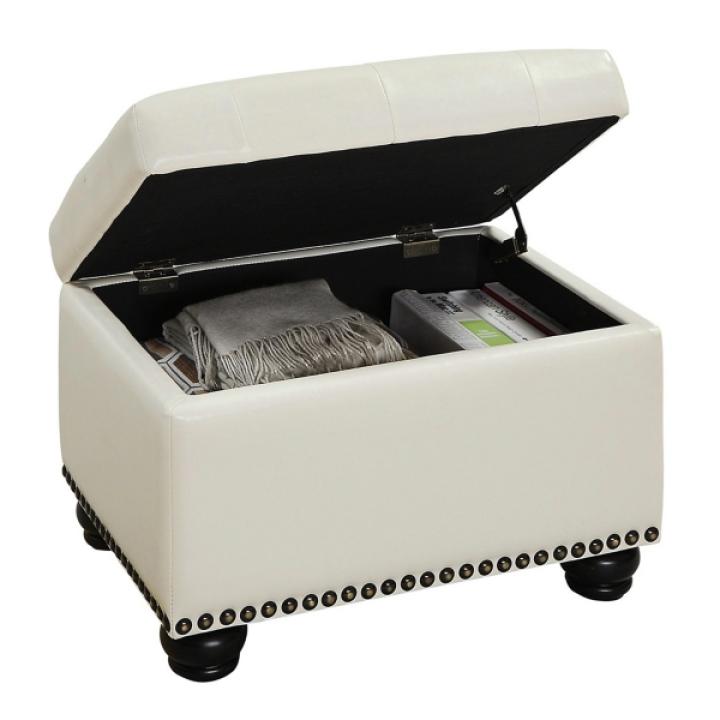 Ivory Faux Leather Jessy Storage Ottoman