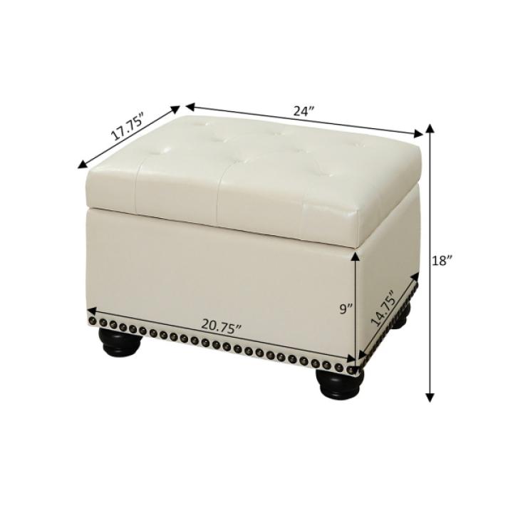 Ivory Faux Leather Jessy Storage Ottoman