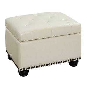 Ivory Faux Leather Jessy Storage Ottoman