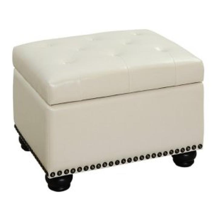 Ivory Faux Leather Jessy Storage Ottoman