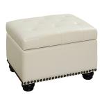 Ivory Faux Leather Jessy Storage Ottoman