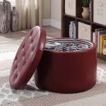 Red Faux Leather Round Shoe Storage Ottoman