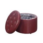 Red Faux Leather Round Shoe Storage Ottoman