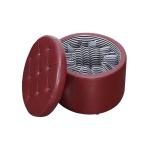 Red Faux Leather Round Shoe Storage Ottoman