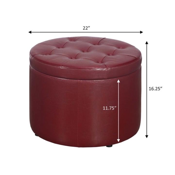 Red Faux Leather Round Shoe Storage Ottoman