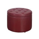 Red Faux Leather Round Shoe Storage Ottoman