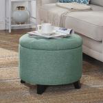 Teal Upholstered Eliza Round Storage Ottoman