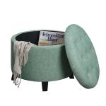 Teal Upholstered Eliza Round Storage Ottoman