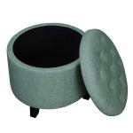 Teal Upholstered Eliza Round Storage Ottoman
