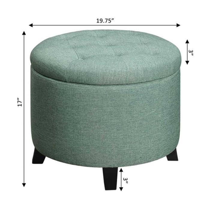 Teal Upholstered Eliza Round Storage Ottoman