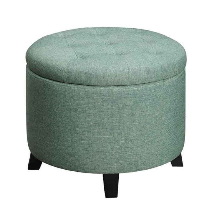 Teal Upholstered Eliza Round Storage Ottoman