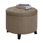 Tan Upholstered Eliza Round Storage Ottoman