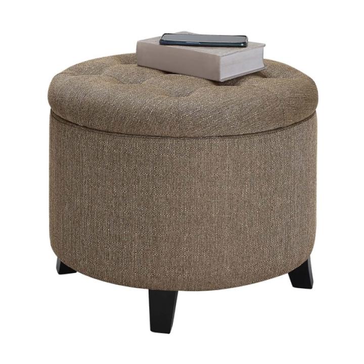 Tan Upholstered Eliza Round Storage Ottoman