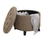Tan Upholstered Eliza Round Storage Ottoman