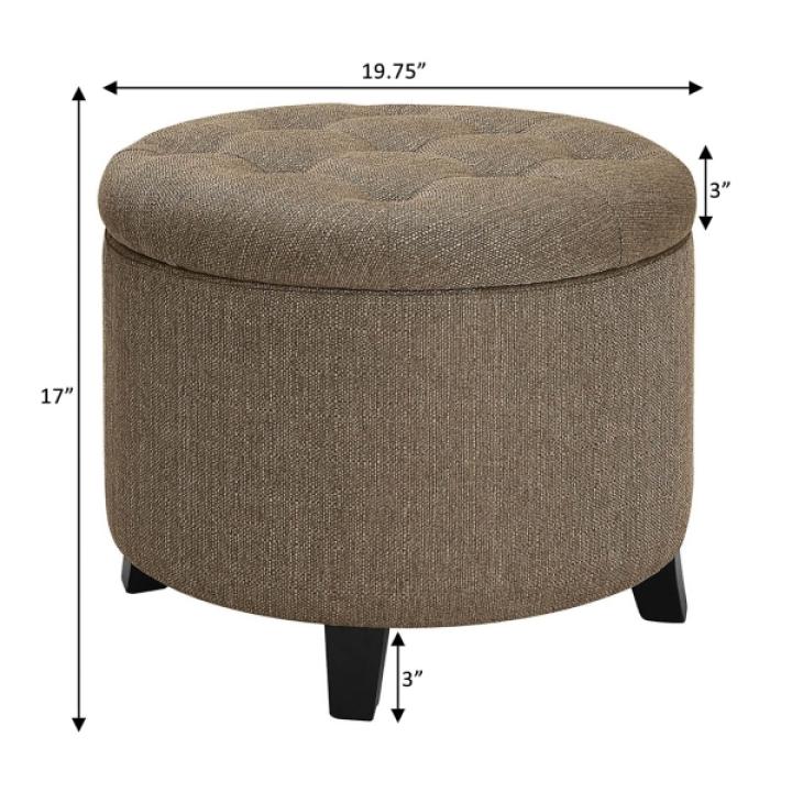 Tan Upholstered Eliza Round Storage Ottoman