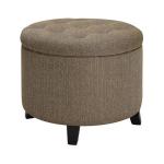 Tan Upholstered Eliza Round Storage Ottoman