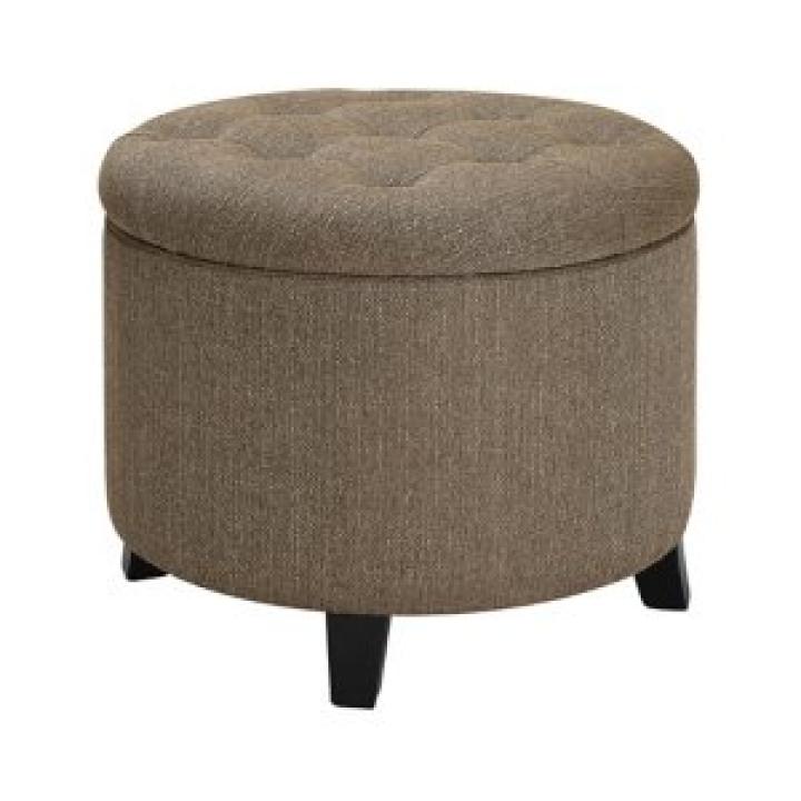 Tan Upholstered Eliza Round Storage Ottoman