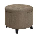 Tan Upholstered Eliza Round Storage Ottoman