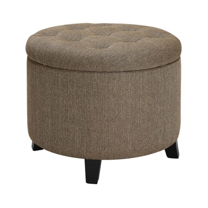 Tan Upholstered Eliza Round Storage Ottoman