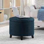 Navy Upholstered Eliza Round Storage Ottoman