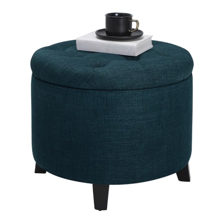 Navy Upholstered Eliza Round Storage Ottoman