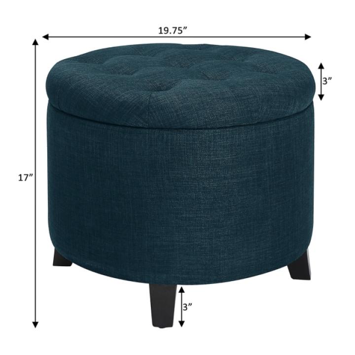 Navy Upholstered Eliza Round Storage Ottoman