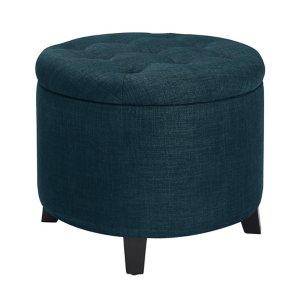 Navy Upholstered Eliza Round Storage Ottoman