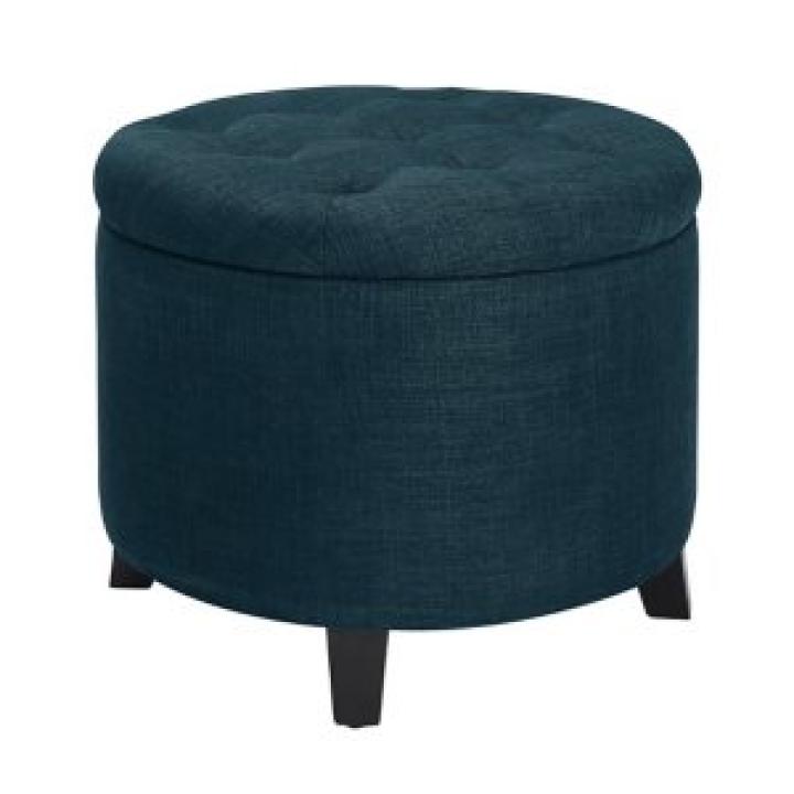 Navy Upholstered Eliza Round Storage Ottoman