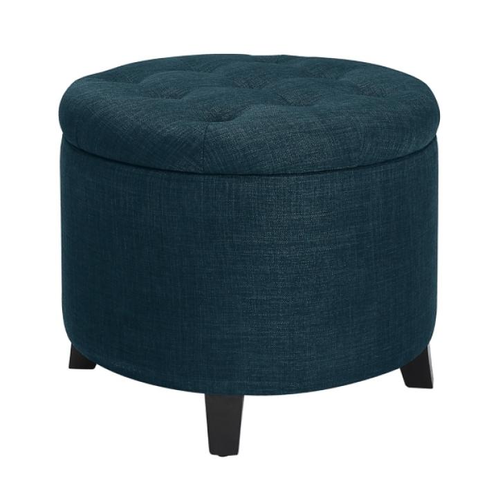 Navy Upholstered Eliza Round Storage Ottoman