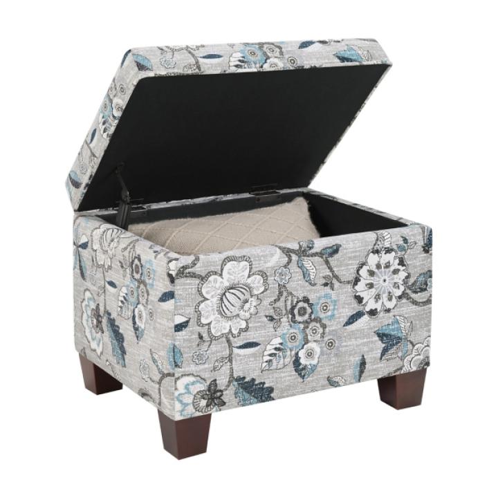 Gray Floral Madison Storage Ottoman