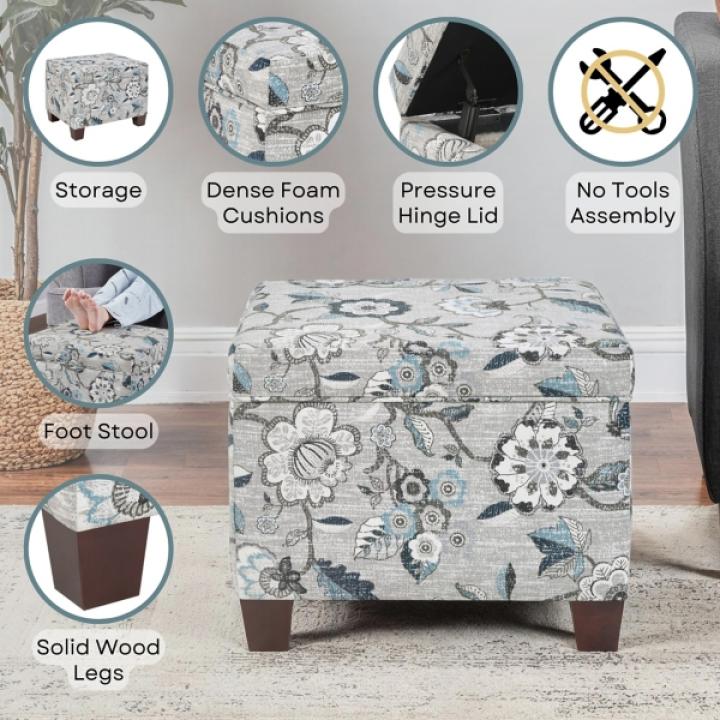 Gray Floral Madison Storage Ottoman