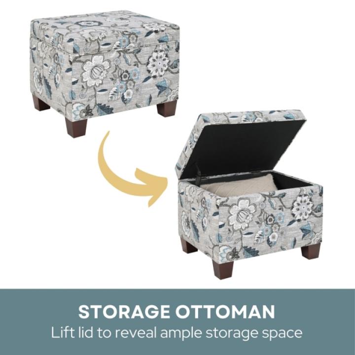 Gray Floral Madison Storage Ottoman