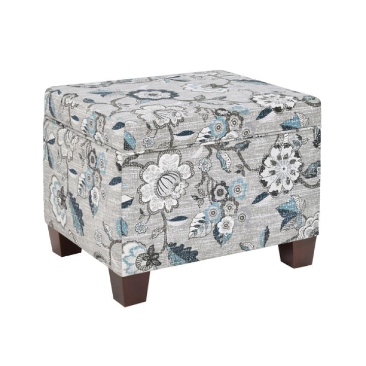 Gray Floral Madison Storage Ottoman