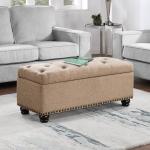 Tan Upholstered Carey Storage Ottoman Bench