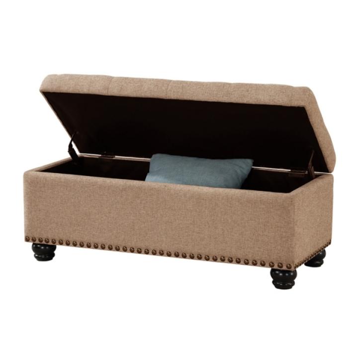 Tan Upholstered Carey Storage Ottoman Bench