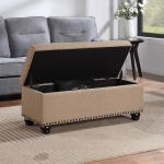 Tan Upholstered Carey Storage Ottoman Bench