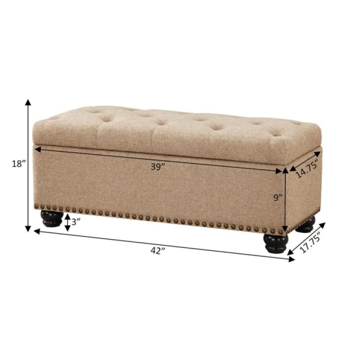 Tan Upholstered Carey Storage Ottoman Bench